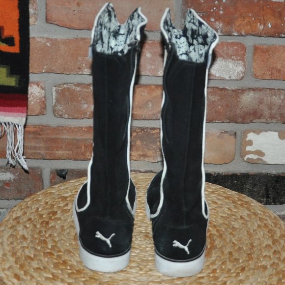 Puma Black & White Suede Tall Calf Zip-up High Top Sneaker Boots US 7, EUR 37.5 - Picture 5 of 12